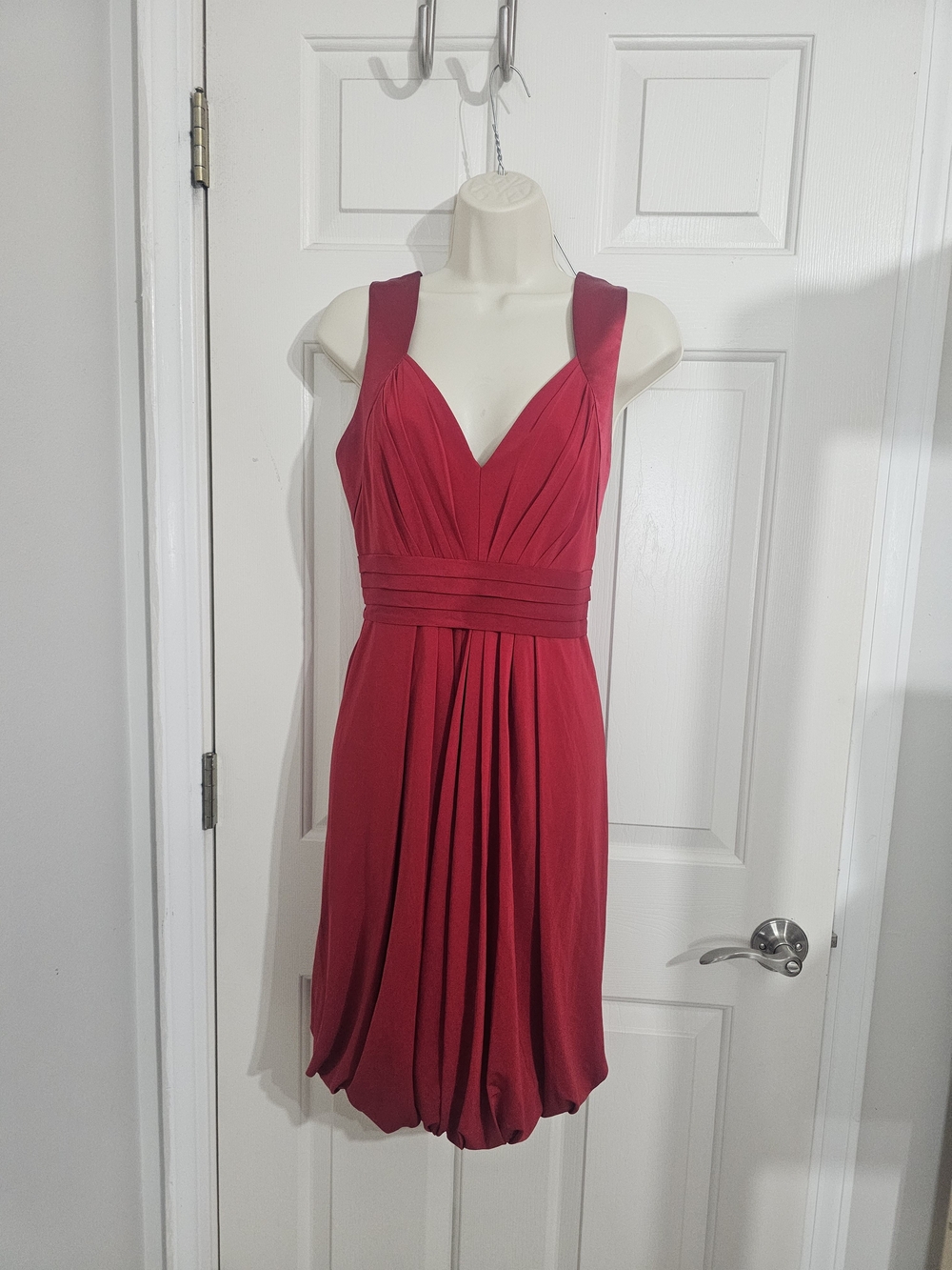 BCBGMaxAzria Red V-Neck Pleated Midi Dress